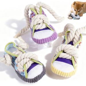 PAZNUL Bite Resistant Dog Squeaky Toy with Jingle Bell Teeth Grinding Dog Chew Toy Funny Cotton Rope Shoes Shape Puppy Chew Toy Pet