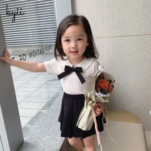 kyiibaby Girls Polo Shirt set Summer New college style baby short sleeve two-piece western style JK set kybb049