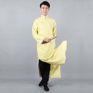 daidai (Ready Stock) Chinese Men Ancient Shanghai Robe Long Gown Man Costume 上海滩许文强新年衣服民国长衫男相声大褂相声长袍中国风马褂中式伴郎服评书演出服时尚集雅阁