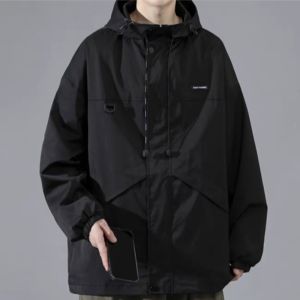 SINRANSINYA丨แจ็คเก็ตมีฮู้ดแขนยาวกับแจ็กเก็ตแฟชั่นแบบใหม่มีซิปแนวทางอารมณ์เสื้อยอดนิยมสีทึบมาตรฐานสำหรับผู้ชาย