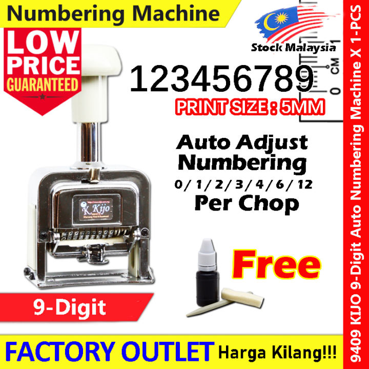 9409 KIJO 9 Digit Numbering Machine Auto Numbering Stamp Auto