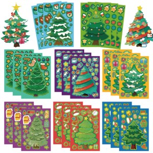 Holiday Puzzle Stickers For Tablets 24PCs Christmas Tree Design PVC Decals Removable Adhesive