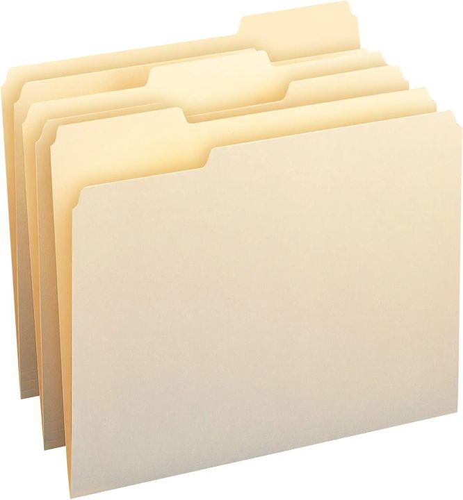 Sharkbang 100Pcs/Pack Manila Tab Folders, Basics 1/3Cut Tab, Assorted