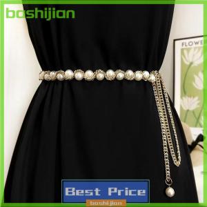 bashijian Phụ nữ thanh lịch vành đai Ngọc Trai Chuỗi Thắt lưng đàn hồi khóa chuỗi ngọc trai vành đai phụ kiện quần áo nữ