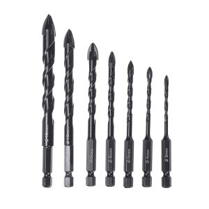 3-12mm Mata Bor Cross Hex 7pcs Kaca Granit Ubin Multifungsi Cross Hex Tile Drill Bits Set Bor Hard Alloy Triangle Bit Tool Kit