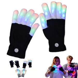 NOBLELYN 7 Colors Light Show LED Rave Glove Light up Breathable Finger Gloves Flashing Mittens Concert/Party/Activity Props