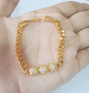 Gelang Anak Rantai 3 Bulat Titanium 22K Emas