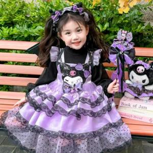Anime Sanrio Kuromi Sweet Girl Lolita Princess Dress Girls Dress Spring and Autumn 2026 Childrens Cosplay Birthday Dress Gifts