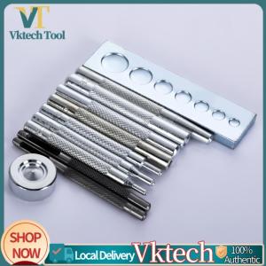 [Vktech]11pcs Heavy Duty Hollow Punch Hole Tool Kit DIY Leather Craft Metal Punch Snap Kit with Base for Punch Hole for Install Rivet Button For Leather Tool