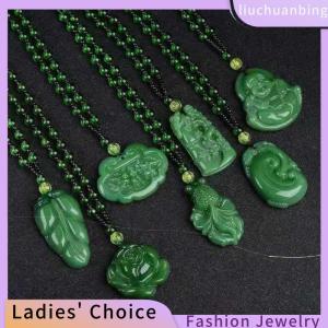 [COD] liuchuanbing Jewellery สร้อยคอหยกจี้กุหลาบมังกรจีนสีเขียวธรรมชาติเครื่องประดับแฟชั่นสลักของขวัญสำหรับผู้หญิงผู้ชาย