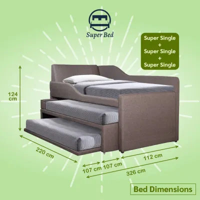 [PRE ORDER]Super Bed 3 Layer Pull Out Bed High Quality Solid Wood bed frame set Headboard with Divan