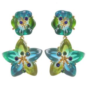 Geometric Flower Resin Ear Studs in Green Unique Dangle Earring Charming Star Pendant Earring for Women Girl Teen Gift
