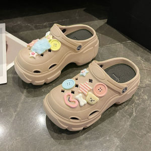 [Free Shipping] Height-Increasing Clog Shoes Thick-Soled Womens Summer Outdoor Cute Non-Slip Beach Sandals Closed-Toe Half Slippers for Holidays
