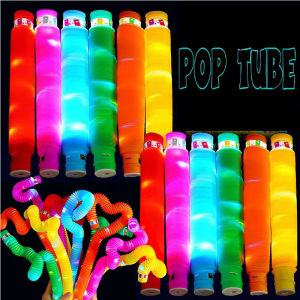 5/10pcs Luminous Pop Tube with LED Lighting Decompression Toy Diy Telescopic Pop Tube Bellows Sensory Stocking Toy Color Stretch Tube Fun Telescopic Tube Vent Play Occupational TherapyToy Random Mini Popular Color for Childrens