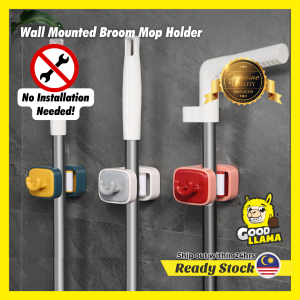 Premium Mop Broom Holder with Hook Wall Mounted Nail Free Installation Multipurpose Hanger Penyangkut Penyapu Mop