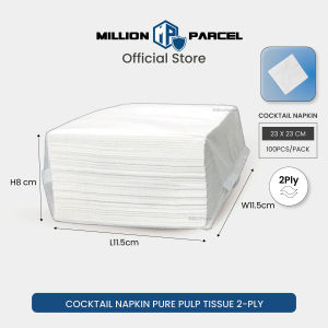 Cocktail Napkin Pure Pulp Tissue 2-Ply | Napkin Tissue | Party Tissue | Square Tissue | 23 x 23cm x 100sheet