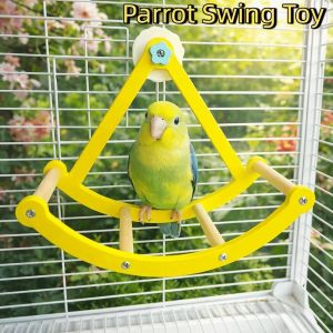 SFFGF Hanging Parrot Swing Toy Perch Stand Rotating Rocking Perch Stand Wooden Hammock Bite Resistant Parrot Enrichment Toy Bird Cage