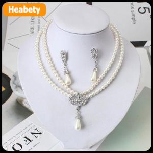 【2-3 days delivery】 Elegant Simulated-pearl Bridal Jewelry Sets Rhinestone Pearl Drop Necklace+Earrings Wedding Jewelry Gift