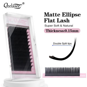 Qeelasee Matte Flat Lashes Extension 0.15mm Split Tips Individual Flase Mink Eyelashes Supplies Ellipse Cashmere Eyelash Makeup Eyelash