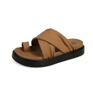 YOTO  Women Shoes Casual Classic Wedge Slip On Slippers Rubber Made Toe Loop Flat Sandals Design