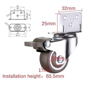 4pcs 1" 2" L Type Swivel Caster Rubber Mute Universal Wheel Furniture Casters with Lock