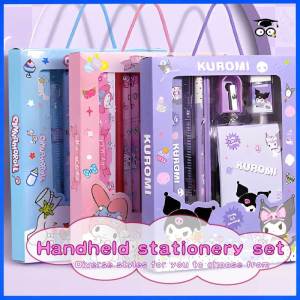 Stationery Set For Students Kids Sanrio Cinnamoroll Alat Tulis Kuromi Melody Gift Set Pencils Ruler Notebook EraserShar