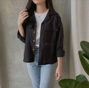 Z E E N Outer Kemeja Kardigan Crop wanita Linen