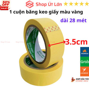 1 Cuộn băng keo giấy màu vàng rộng 3.5cm dài 28 mét lõi giấy 3mm - Shop Út Lớn