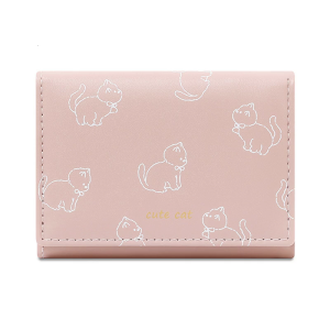 Cute Cats Designs Womens Trifold Wallet in Black PU Leather Coin Purse Card Holder with Clear Window for Daily Use