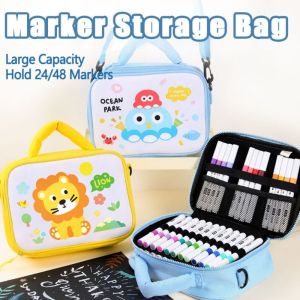 ZQSZHT การ์ตูนลายการ์ตูน กระเป๋าดินสอสี แบบพกพาได้ จุได้มาก ถุงเก็บเครื่องหมาย ของขวัญเพื่อนเพื่อน มาร์กเกอร์รูป24/48 กระเป๋าปากกานักเรียน อุปกรณ์การเรียนสำหรับโรงเรียน