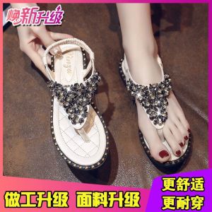 Free Shipping Sparkling Beaded Sandals WomenS Summer Flat Sandals Bohemian-Style Beach Sandals Plus-Size WomenS Shoes Sizes 41-43 WomenS Shoes