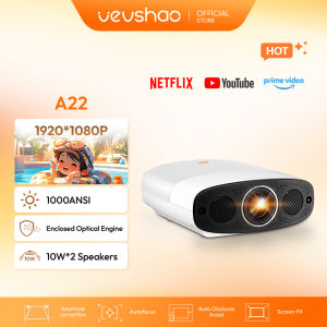 VEVSHAO A22 1000ANSI Full HD 1080P Projector 4K  Auto Focus 10W*2 Home Cinema Day or Night Still Bright