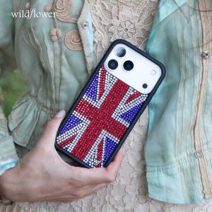 Wildflower Shine rhinestones Union Jack wf Case For iPhone 17 17Pro 16 15 14 Pro Max Shockproof Casing Back Cover