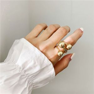 LUCKFRE มีสไตล์ คำแถลง เปิด โลหะ ใหญ่ สีเงิน สีทอง ลูกบอล ทริปเปิ้ล เครื่องประดับแฟชั่น เครื่องประดับ แหวนนิ้วมือ แหวนนิ้วหัวแม่มือ