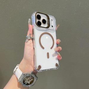 Luxury Magnetic Shockproof Case for IPhone 17 16 15 14 13 12 Pro Max Plus 17Air for Magsafe with Glass Lens Protect Stand Cover
