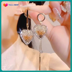 Bông tai bất đối xứng trái tim đáng yêu trang nhã - đeo bông bong tai nữ kiểu vàng 18k bông tai cute bông tai nữ học sinh GB988 tua rua hoa tai dài bông tai dáng dài BSTKD - [NaLa Shop]