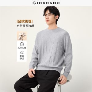 Giordano Men Vertical textured crewneck sweater Free Shipping 18056008