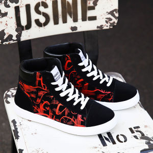 Korean fashion casual shoes for men Flat sneakers shoes for men working shoes black rubber for men Graffiti shoes