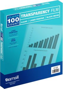 Samsill Transparency Film for Printers 100 Sheets Not for Inkjet 8.5 x 11 Inch Clear 4 MilProjector Film Black Image Only