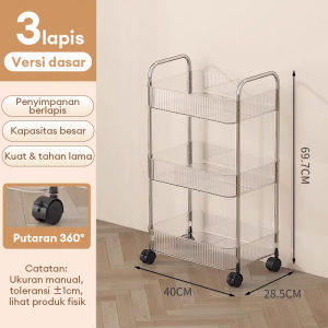Trove Rak Dorong Transparan Lemari Trolley Dapur dengan Roda Keranjang Multifungsi untuk Penyimpanan Dapur Kamar Mandi atau Ruang Kerja