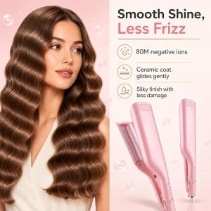 25mm Hair Waver Iron Ceramic Coat Wave Crimper Wand Curler for Beach Waves 4 Temp Settings Fast Heat Curling Iron Styling Tool