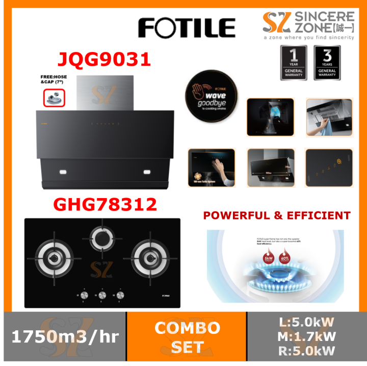 FOTILE JQG9031 CHIMNEY COOKER HOOD 1750m3/hr + FOTILE GHG78312 BUILT-IN ...