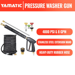 YAMATIC ปืนล้างรถและท่อยางคาบูเรเตอร์แรงดันยาว100ฟุตเหล็กถักท่อล้างทำความสะอาดไฟฟ้า3/8 "เชื่อมต่อซองใส่ปืนและอะแดปเตอร์เปลี่ยน M22สำหรับ Toy Bilt Ryobi Simpson Craftsman 4000 PSI