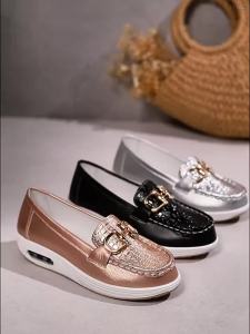 Large Size Casual Loafers Wedge Heel Slip-On Moccasins Thick-Soled Metal Buckle Loafers
