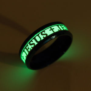 Fashion Stainless Steel Luminous Christians Jesus Cross Ring For Men Women Glowing In Dark Titanium Fluorescent Wedding Jewelry h260529