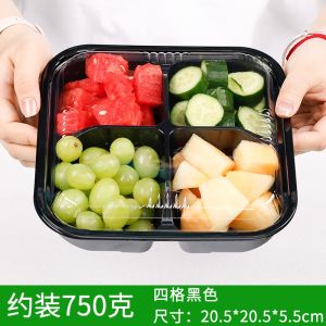 [SG Stock] Disposable Fruit Box Square Transparent Platter Separated Four Grids with Lid Disposable Compartment Food Storage