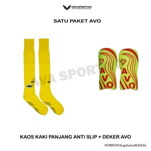 Paket Kaos kaki Bola AVO R8 Kaos Kaki Panjang Anti Slip Dan Lakop Dekker Avo Shin Guard