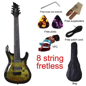 Fretless Electric Guitar 8 String Tree Burl Top 39 Inch Solid Okoume Wood Body High Glossy Guitarra2026