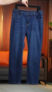 Autumn Winter Thick Jeans Men Autumn Straight Loose Middle-aged High Waist Deep Stretch Large Size Mens Casual Long Pants