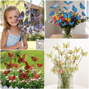 MIRELAE 12PCS Multicolor Butterfly Garden Stakes 3D Butterfly Bonsai Ornament Flowerpot Stakes Creative Decoration Stakes Garden Ornaments For Courtyard